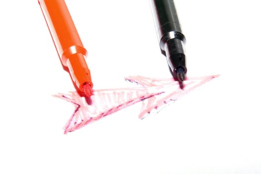 Color felt-tip pens photographed close up on a white background