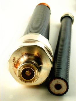 Pictures and close ups of coaxial cables and connectors of different sizes and for different uses