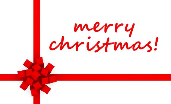 Merry Christmas Gift Greeting Card on Red Ribbon