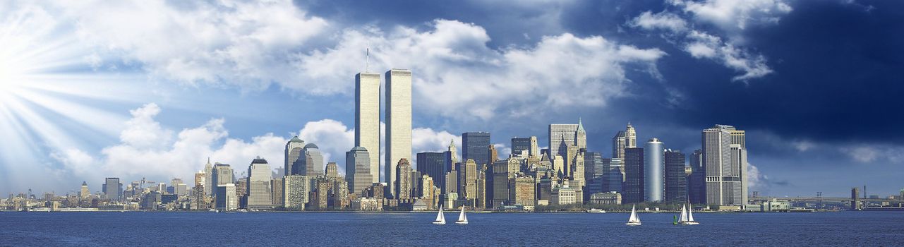 Panoramic view of New York and Twin Towers, U.S.A.