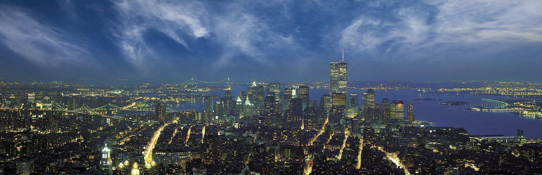 Clouds at Sunset over Twin Towers and World Trade Center in New York City