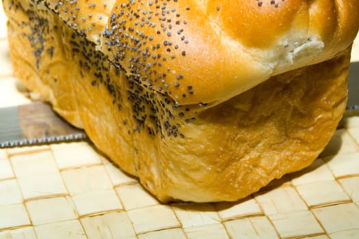 White bread baked from organic flour photographed close up