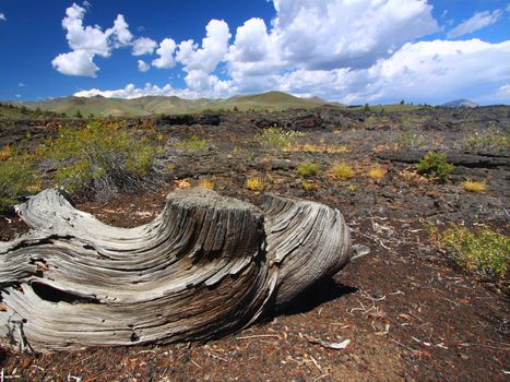 Strange volcanic landscape at Craters of the Moon National Monument of Idaho.