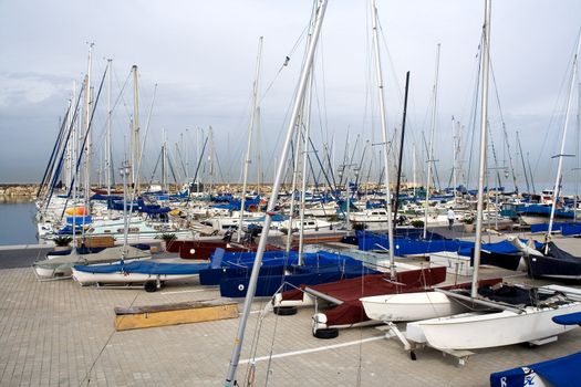 Yachts in yacht club on Mediterranean sea