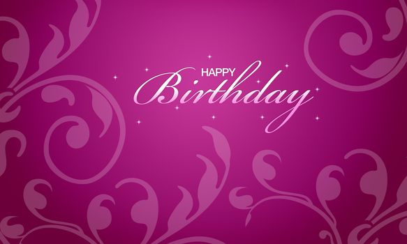 Pink happy birthday card with floral elements.