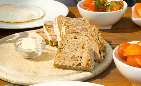 Breakfast with bread of a home batch