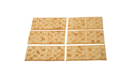 Six  crackers isolated over white background.