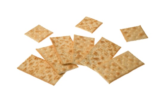 Arragment of crackers isolated over white background.