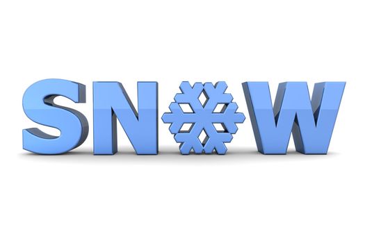 word Snow in light blue - letter o replaced by a snowflake