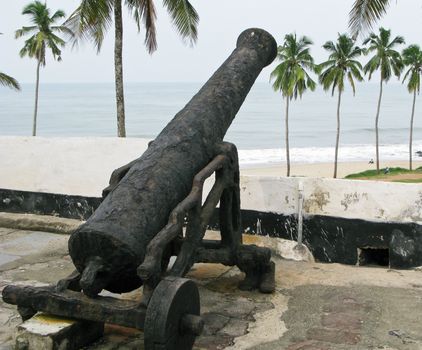 Elmina Castle was the exit port for slaves from Ghana in Africa. This is one of the old rusted cannons