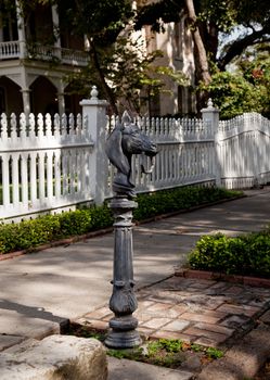 Horse stand in street for securing reins in King William District of San Antonio