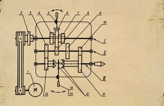 The kinematic scheme of a box of transfers of a lathe of the beginning of last century

