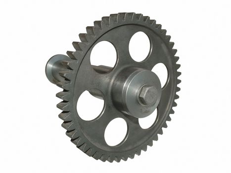 image of the old, slightly rusted chain wheel on a white background
