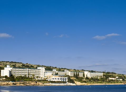 Hotel building just by the coast in Malta.