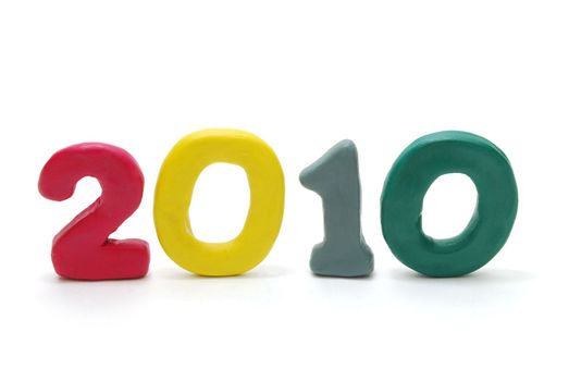 3D New Year Text 2010 Made of Colored Plasticine Isolated on White Background