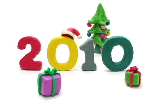 3D New Year Text 2010 Made of Colored Plasticine withIsolated on White Background
