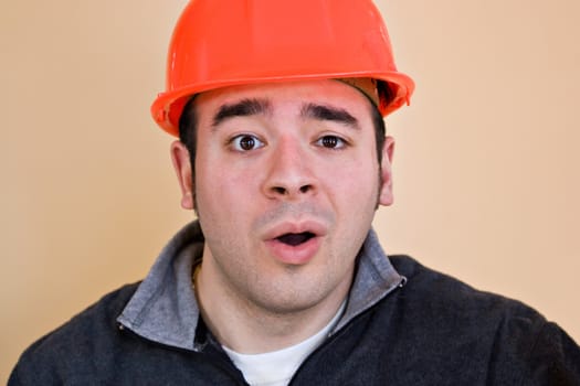 This construction worker is looking very confused.