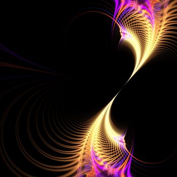 A purple and golden surreal fractal vortex with an abstract look and feel.  