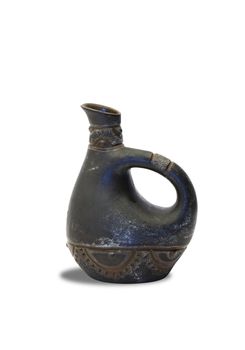 Nice ancient ceramic jug isolated on white with clipping path