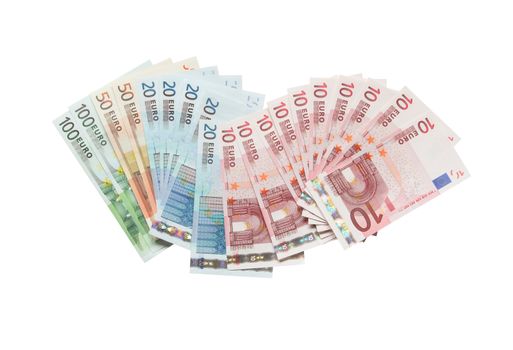 Stack of European Union Currency banknotes isolated on white background with clipping path