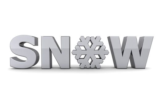 word Snow in silver-grey - letter o replaced by a snowflake