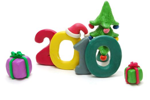 3D New Year Text 2010 Made of Colored Plasticine with Isolated on White Background