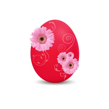High resolution red easter egg with flowers on white background