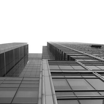 Modern skyscrapers isolated over white background with copy space