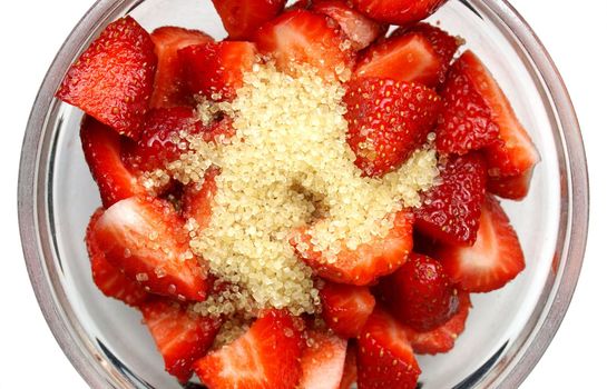 Detail of strawberries in a glass bowl