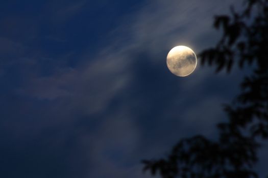 Full moon and clouds on night sky background