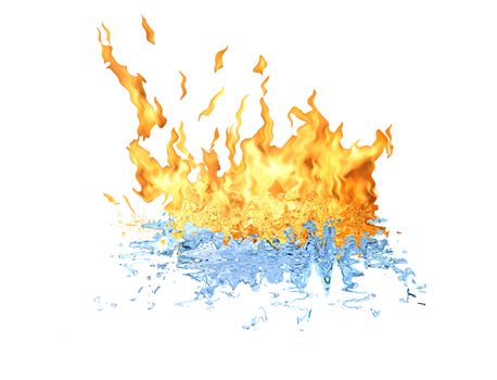 Abstract white background with single fire flame on the water. Flame isolated with clipping path