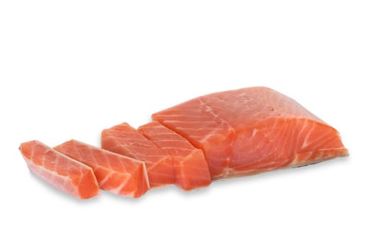 Fresh salmon steak isolated on white background with clipping path