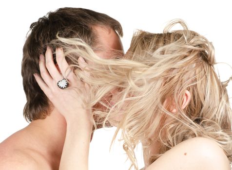 Beauty man and woman - lovers closeup portraits