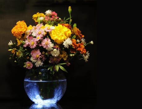 Nice bunch of flowers isolated on dark background with copy space