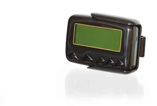 Wireless pager with a blank green screen isolated on white background with clipping path
