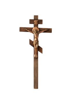 Wooden Crucifix isolated on white background with clipping path