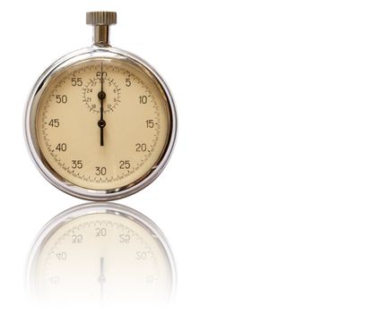 Old stopwatch with reverberation isolated on white background with clipping path