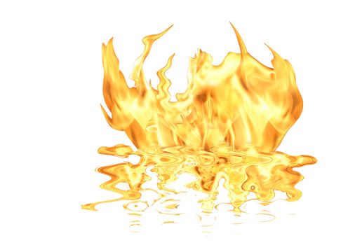 Single fire flame isolated on white background with copy space