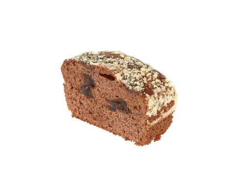 Piece of chokolate fancy cake isolated on white with clipping path