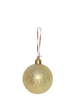 One goldenr Christmas balls hanging on white background. Object with clipping path