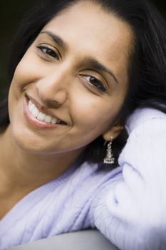 Portrait of a Smiling Indian Woman Outdoors