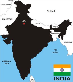 India map with states and boundary and flag