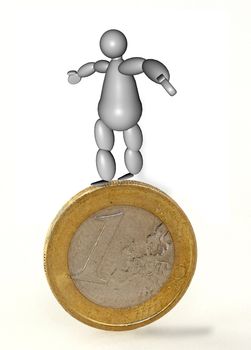 3D Puppet seeking balance over one euro coin