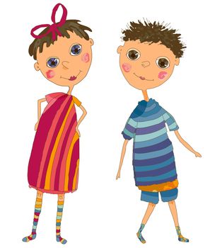 Vector illustration from handdrawn artwork. Boy and girl are grouped separetly.