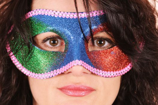 woman in carnival mask isolated on white background