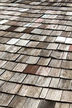 old worn shingle roof pattern in thailand
