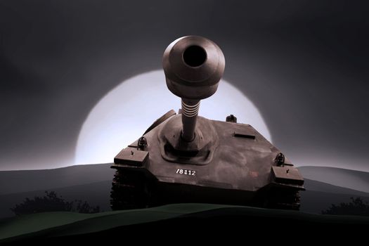 silhouettes of any Soldiers in war with tank