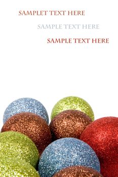 business christmas card with christmas balls isolated on white