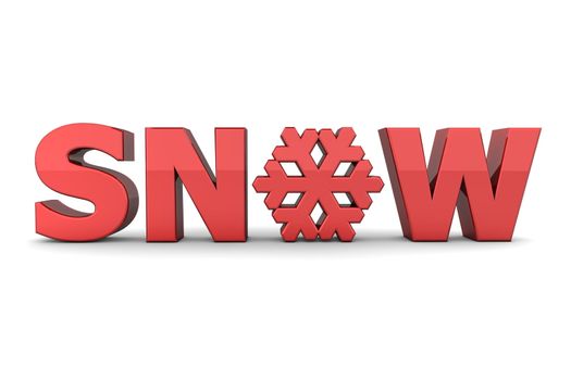 word Snow in red - letter o replaced by a snowflake