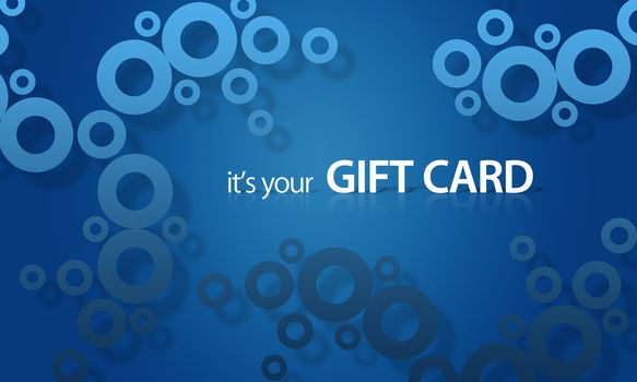 High resolution gift card graphic with blue objects ready to print.